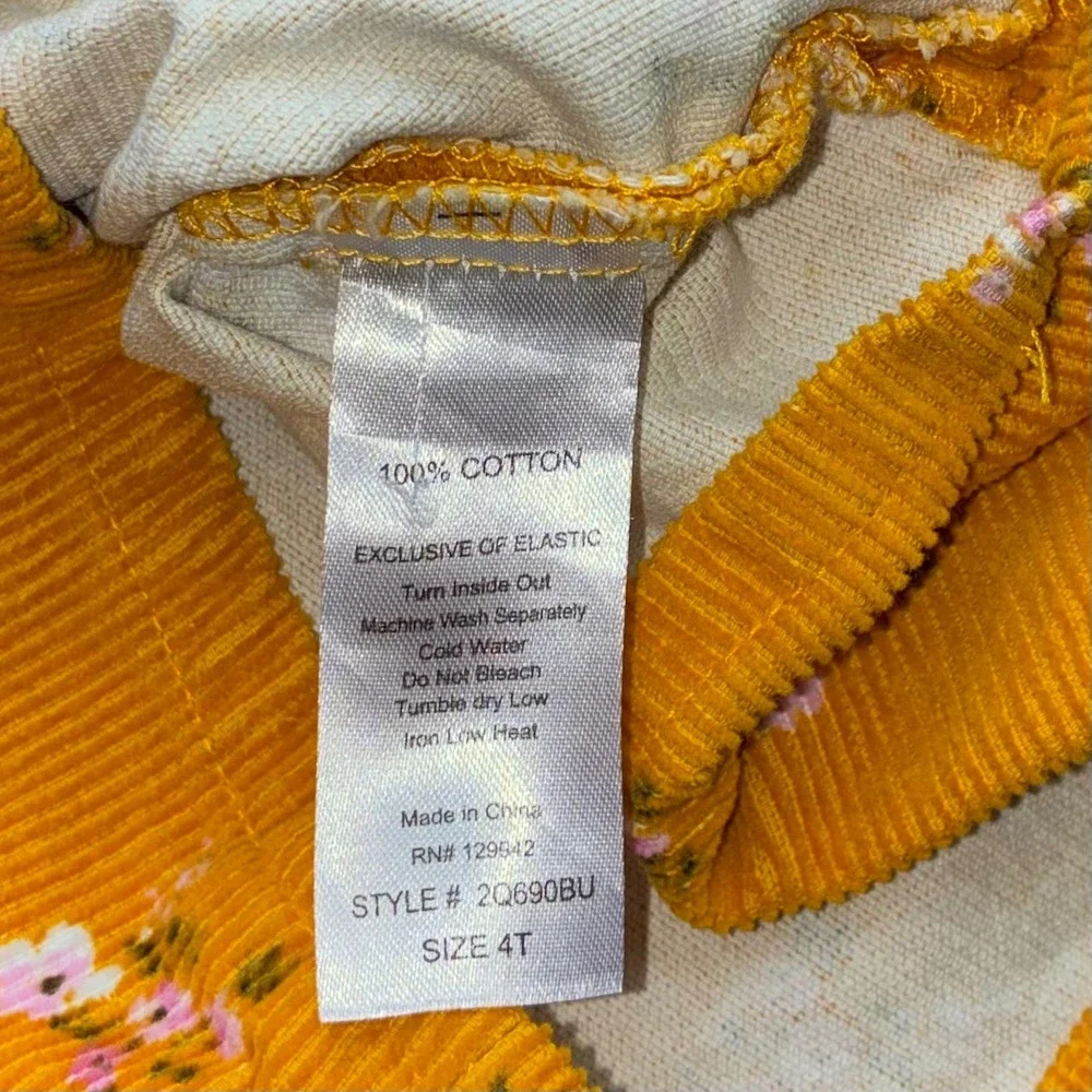 Btween Girls‎ Mustard Yellow Corduroy Floral Pinafore Jumper Dress Toddler 4T
